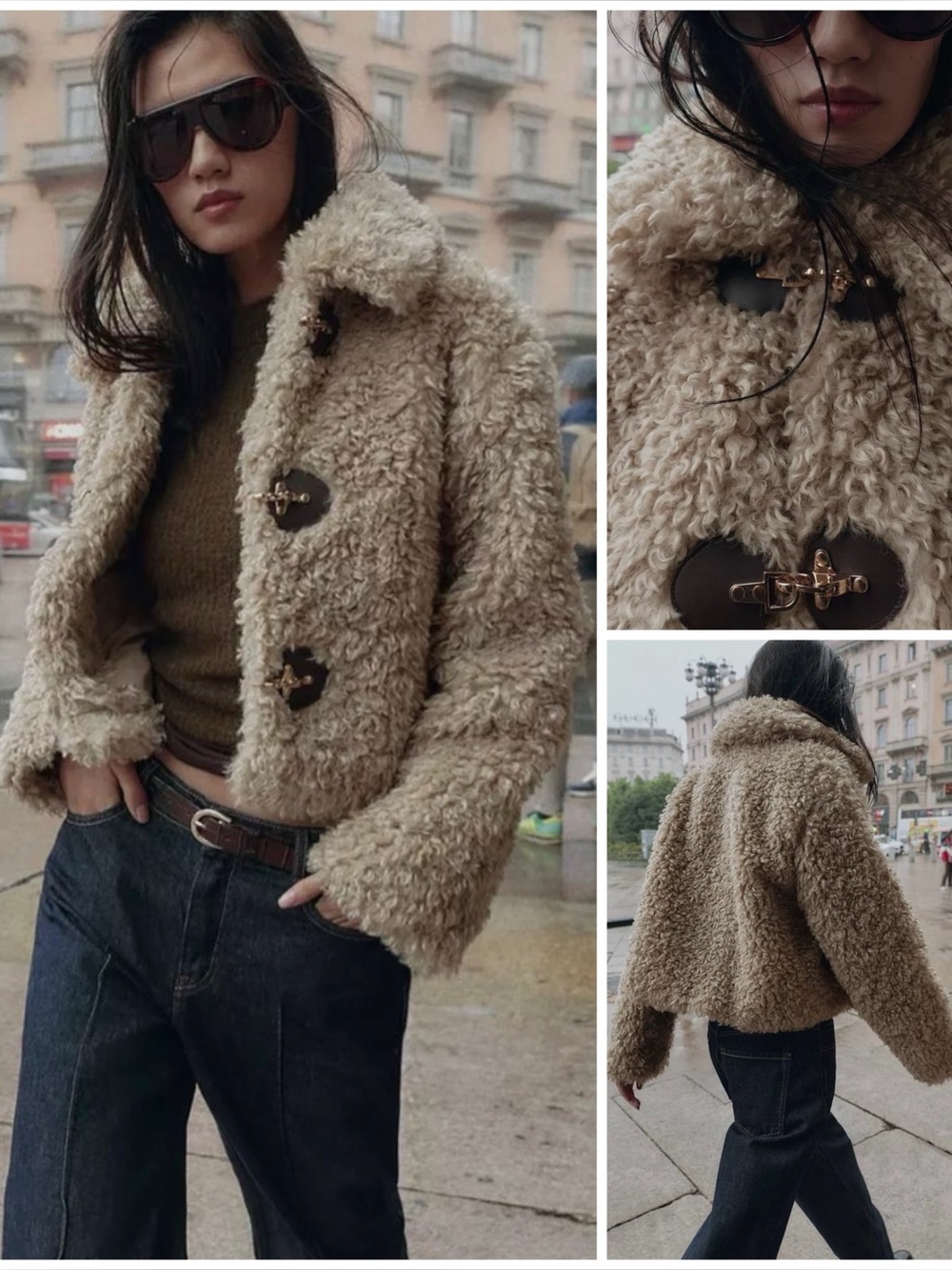 ZARA ~ Toggle Button Detail Faux Shearling Jacket